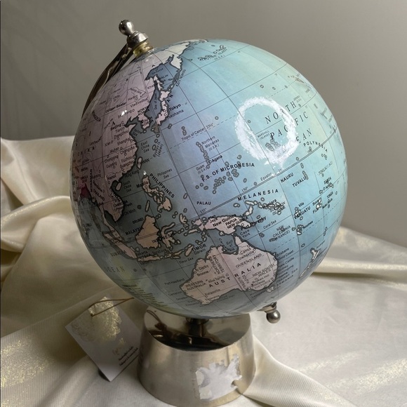 Namaste Handcrafted Elegant Blue World Globe with Silver Stand Rotating - Picture 5 of 9